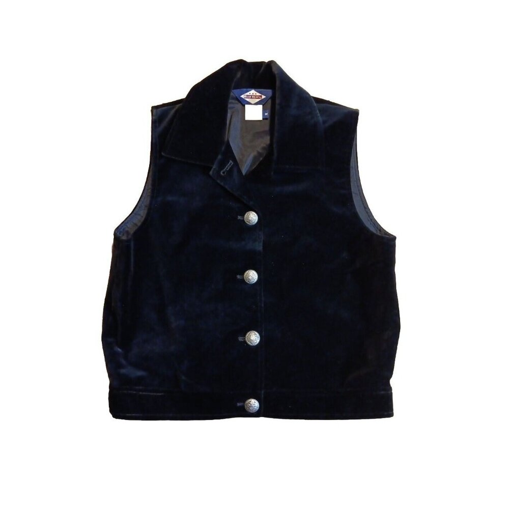 Ruff Hewn Black Velvet Womens M Vest  Silver Tone Buttons Lined Western Cowgirl